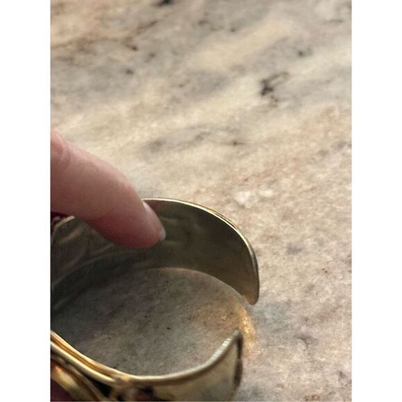 Artisan mixed metal cuff bracelet with crystal - Picture 4 of 9